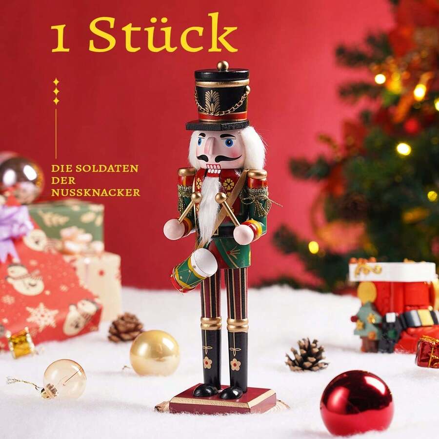 30CM Nussknacker Soldat Holzpuppe Weihnachtsdekoration Geschenk Home Desktop Ornament Party Festival Display Sammlerstück Kunsthandwerk
