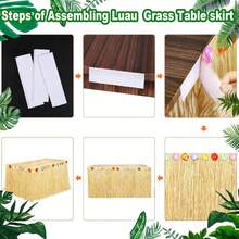 Zeyoy - Paquete de 1 falda de mesa de zacate Luau con temática hawaiana, decoración natural de fiesta de 9 pies x 29.5 pulgadas, falda de mesa con flores tropicales para fiestas de baile de hula - albaricoque - Ver 3