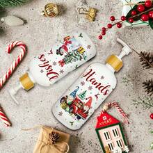 Set di dispenser di sapone natalizio a forma di camion e pupazzo di neve, con pompa e vassoio, organizzatore di sapone ricaricabile per decorazione natalizia di casa, cucina e bagno