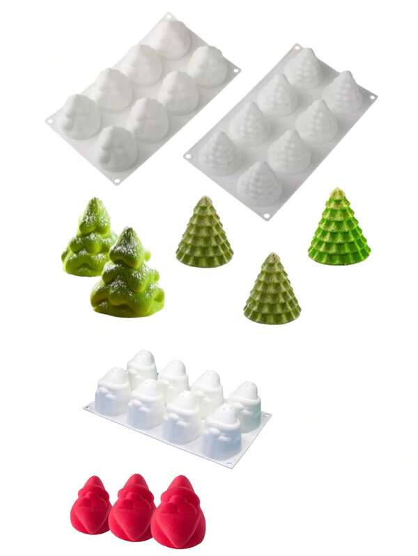 Molde de silicona para tartas de mousse con formas en 3D, con temas navideños que incluyen árbol de Navidad, gorro de Papá Noel, Papá Noel, adecuado para Navidad, Año Nuevo, postres de fiestas navideñas, herramientas de horneado, decoración navideña, molde de chocolate