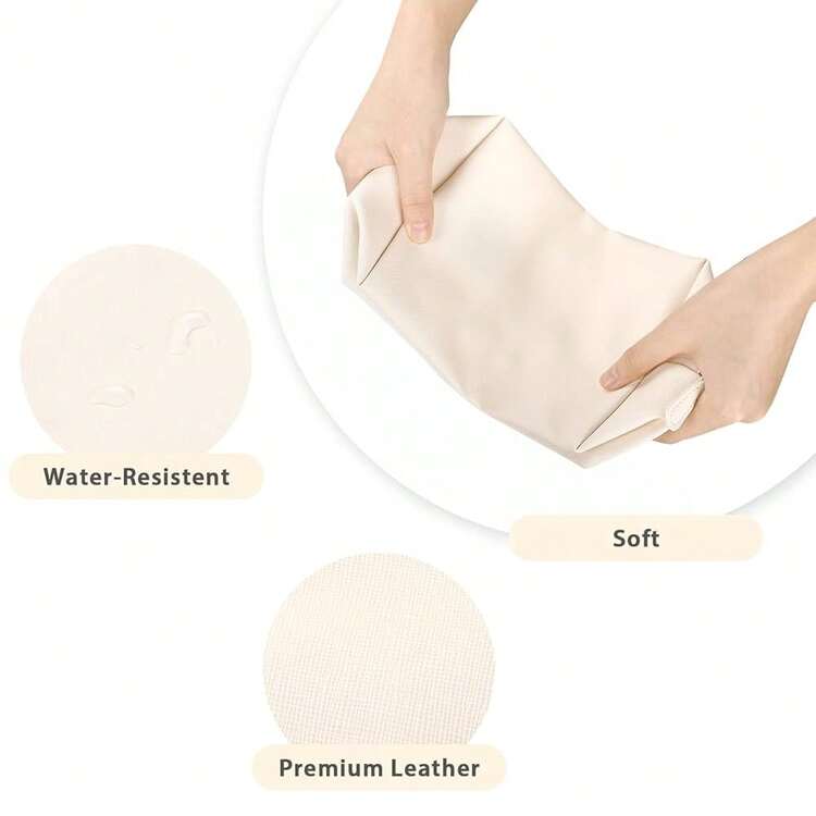 GFU Makeup Bag, Travel Cosmetic Bag For Women, Large Capacity Travel Toiletry Bag Waterproof PU Leather, Multifunctional Cosmetic Pouch For Girls, Women And Moms Gifts, Beige White{"Color_name":"Creamy"} - 奶油狀 - 查看 5