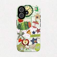 Curious Georgeee Cute Collage Phone Case - Colorful Caterpillar Fruits Pizza Stars Whimsical Patterns Compatible With IPhone 7-16 &  Galaxy S21-S25  Gift For Him Her - 混合色1 - 查看 2