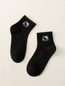 5 pares de calcetines de malla para niñas en verano, calcetines deportivos finos de estudiante con diseño de Hello Kitty y gatitos de dibujos animados en color blanco