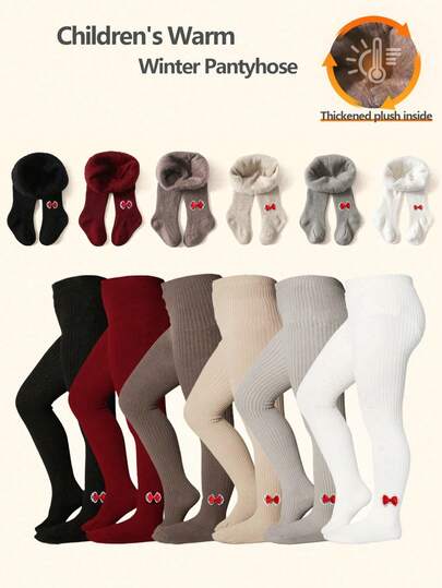 1/3 paires de collants pour filles, avec décoration de nœud rouge, leggings souples et chauds doublés de thermique, convient pour l'automne/hiver, la vie quotidienne, la rentrée scolaire, les voyages, les cadeaux de vacances