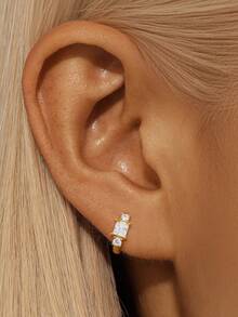 EleRunis 1PC 925 Sterling Silver Shining Cubic Zriconia Hoop Earrings 18K Gold Plated Upper Ear Cartilage Helix Studs For Women Daily Wear Wedding Party Valentine's Day - Gold - View 3