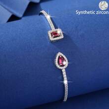 1 pieza Brazalete abierto, diseño minimalista de moda de gota de agua y cuadrado, cobre micro-incrustado con circonita, adecuado para uso diario, regalo del Día de San Valentín