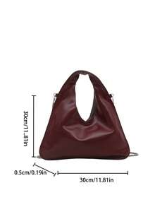 1 件绗缝按扣 PU 纯色复古软皮饺子单肩包，时尚拼布腋下包，新月形油蜡皮革大容量通勤休闲手提包，适合办公室、商务、约会、购物、旅行、送给女朋友、闺蜜、女性日常使用的礼物 - 酒紅色 - 查看 5