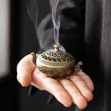 1pc Hollow Tripod Alloy Round Incense, Hollow Incense Holder Indoor Aromatherapy, Home Decor, Tea Ceremony, Small Altar, Living Room Accessories, Incense Diffuser Gifts Birthday Graduation