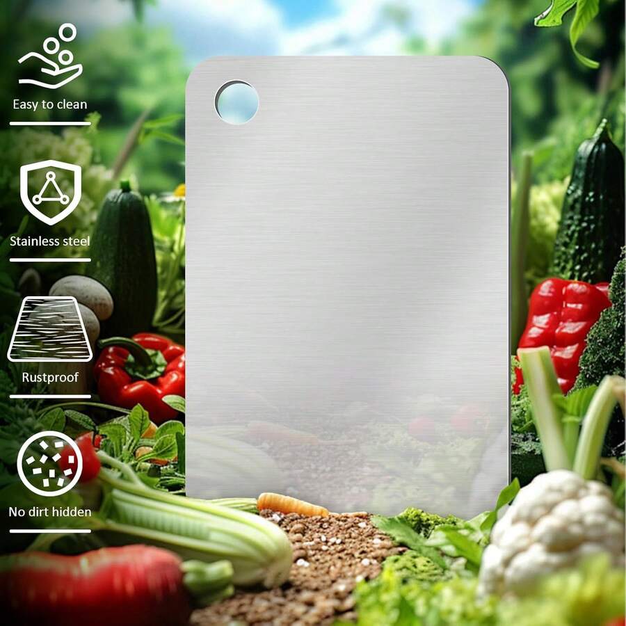 Stainless Steel Chopping Board, SUS316 Kitchen Cutting Board, Portable Outdoor Cutting Board, Hygienic And Durable Double-Sided Cutting Board, Can Be Washed In A Dishwasher(10 Inches X 6 Inches) - 銀色 - 查看 1