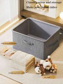 Storage Box With Zipper Lid Cloth Lid Storage Basket Box Foldable Washable Wardrobe Rack Clothes Organizer Container With Handle , Linen Zipper Storage Box With Lid - Simple Style, Hand Washable, Foldable Under Bed Clothes Storage Box, Bedroom Must-Have, Snack Storage Box, Toy Storage Box, Clothes Storage Box