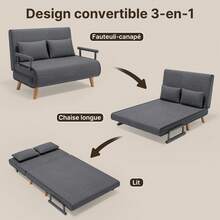 Asofer 2-Seater Sofa Bed With Bed Function, Armchair With Bed Function With Adjustable Backrest And 2 Pillows, Armchair With Sleep Function For Small Apartment - 深灰色 - 查看 5