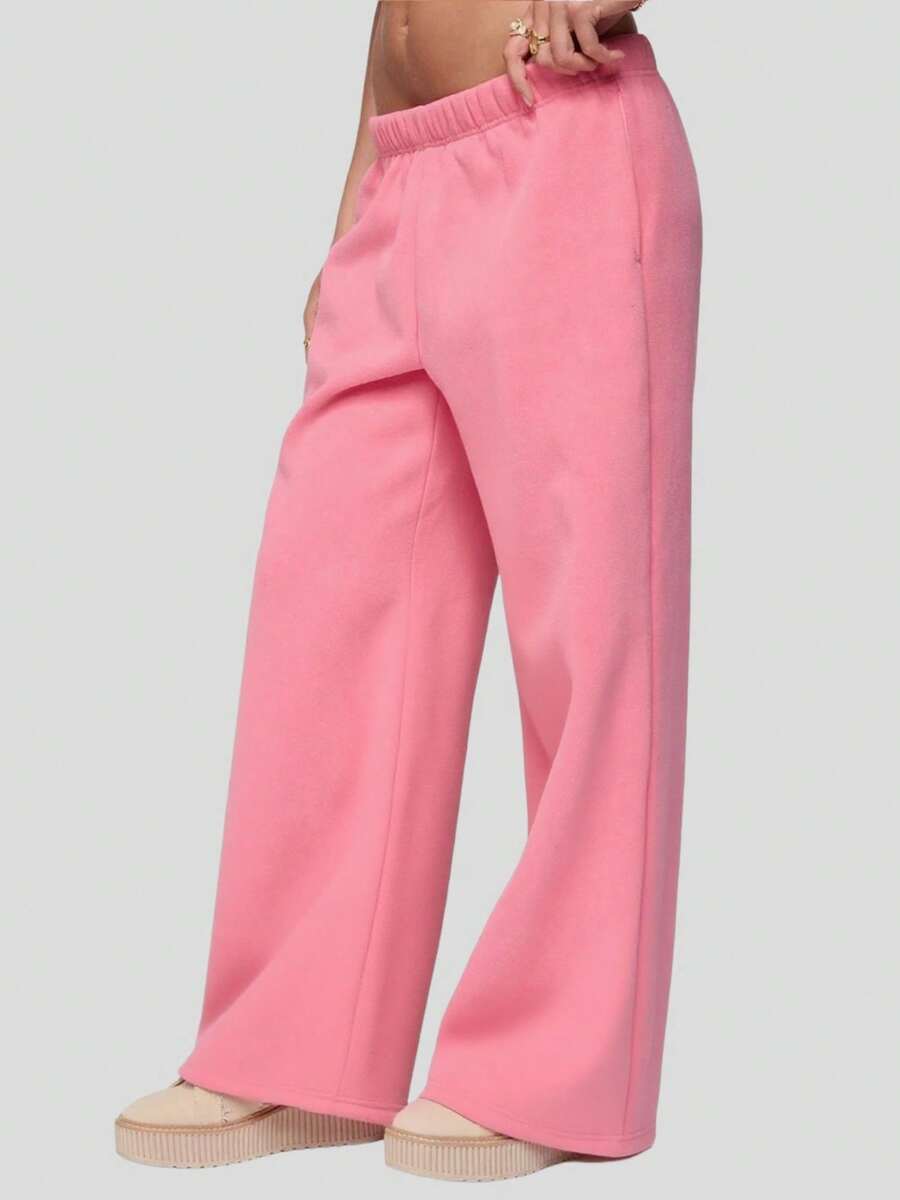 Womens Wide Leg Sweatpants Elastic Waist High Rise Baggy Pants With Pockets Solid Color Loose Fall Barrel Casual Lounge Athletic Pants Comfy Cute Y2k Joggers Teen Girl - 粉色 - 查看 1