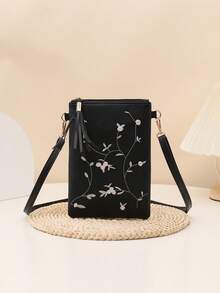 1 pezzo Set di borsa a tracolla e portafoglio da donna, nuova borsa a spalla da donna in pelle PU con decorazione ricamata a foglie e fiori, stile minimalista casual da college, pochette telefonica con nappine, leggera busta, portafoglio e borsa da donna, borsa a tracolla, regalo per lei, portafoglio mini, borsa rosa, regalo