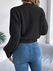 Lässiger Grundkabel-Strickpullover mit Langarm, Herbst/Winter - Schwarz - Übersicht 2