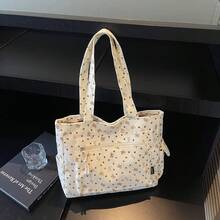 حقيبة يد نسائية كاجوال كبيرة السعة متعددة الجيوب مفيدة للطالبات، مزينة بطباعة فراشة جميلة وأنيقة