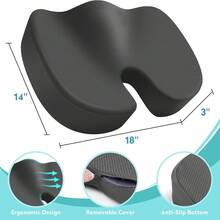 Tailbone Pain Relief Pillow - For Office, Office Chair Seat Cushion, Cooling Gel Enhanced Memory Foam Cushion For Long Sitting - Back, Sciatica, Coccyx, Gaming, Car, Wheelchair - Grey, Large - 灰色 - 查看 6