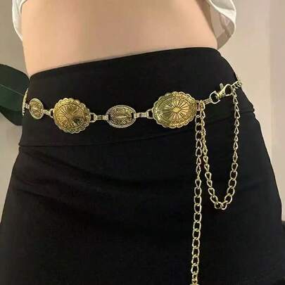 Vintage Bohemian Style Waist Chain, Fashionable Metal Chain Waist Belt, Geometric Pattern Boho Zinc Alloy Waist Chain, Suitable For All Seasons