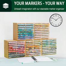 Hangfan - Bamboo Marker Pen Storage Rack, Wooden Desktop Storage Rack, 126 Marker Pens, Fountain Pens, Pencils, Art Brushes Fixed Storage Racks, With 18 Compartments, Suitable For Artists, Teachers, Students, Offices, Birthday Gifts, No Need To Assemble - 均碼 - 查看 7