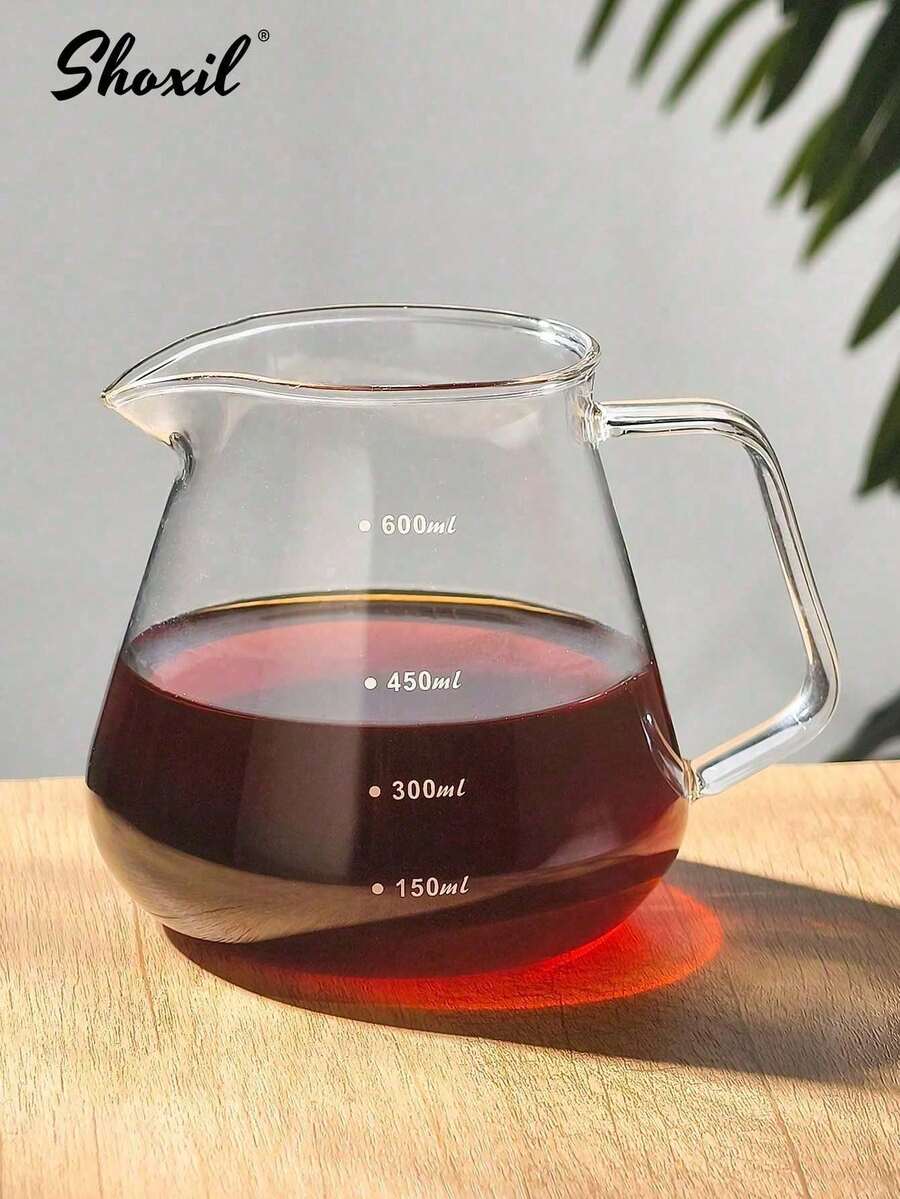 shoxil 1 件 450ml/600ml 玻璃咖啡壶,带刻度的咖啡分享壶,方形手柄茶壶,便携式水壶,量杯,适用于咖啡和茶 - Coffee Pot - 查看 1