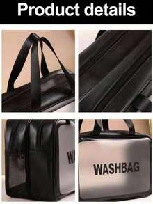 1 pièce Sac de toilette noir en PU à séparation sèche et humide, transparent et imperméable, à double couche, grande capacité, multifonction, sac de rangement pour le maquillage, sac de sport et de natation portable pour hommes et femmes