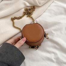 Borsa a Tracolla Rotonda Mini Marrone in PU da Donna con Tracolla a Catena Dorata e Chiusura a Cerniera - Portafoglio Rotondo alla Moda, Può Contenere Chiavi, Monete e Rossetto, Accessorio Quotidiano|Borse Chic per Donne|Borsa