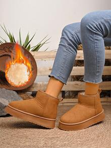 Botas de neve femininas de cano médio com aumento de 5 cm para atividades ao ar livre, botas de cano médio com forro térmico e quente, botas curtas, botas de cano médio com sola antiderrapante, botas de inverno para mulheres