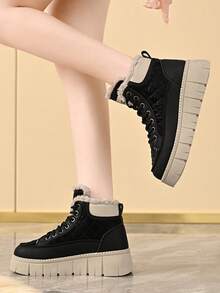 Damen modische vielseitige Schneestiefel mit dicker Sohle und thermischer Fütterung, Winter