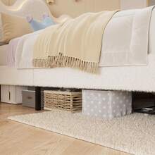 Marco de cama de tamaño doble Boucle Princess para niños/niñas - Marco de cama tapizado con cabecera en forma de flor, Cama de plataforma led con 1 cajón de almacenamiento, Soporte de láminas de madera maciza, No se necesita muelle de caja, Fácil montaje, Blanco - Blanco - Ver 5