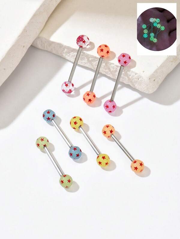 Piercing de língua em forma de estrela luminosa de 5 pontas, 2025, que brilha na luz solar e na iluminação, presente de outono/inverno, design 3D exclusivo, adequado para mulheres e meninas para uso diário e em festivais, várias opções de cores