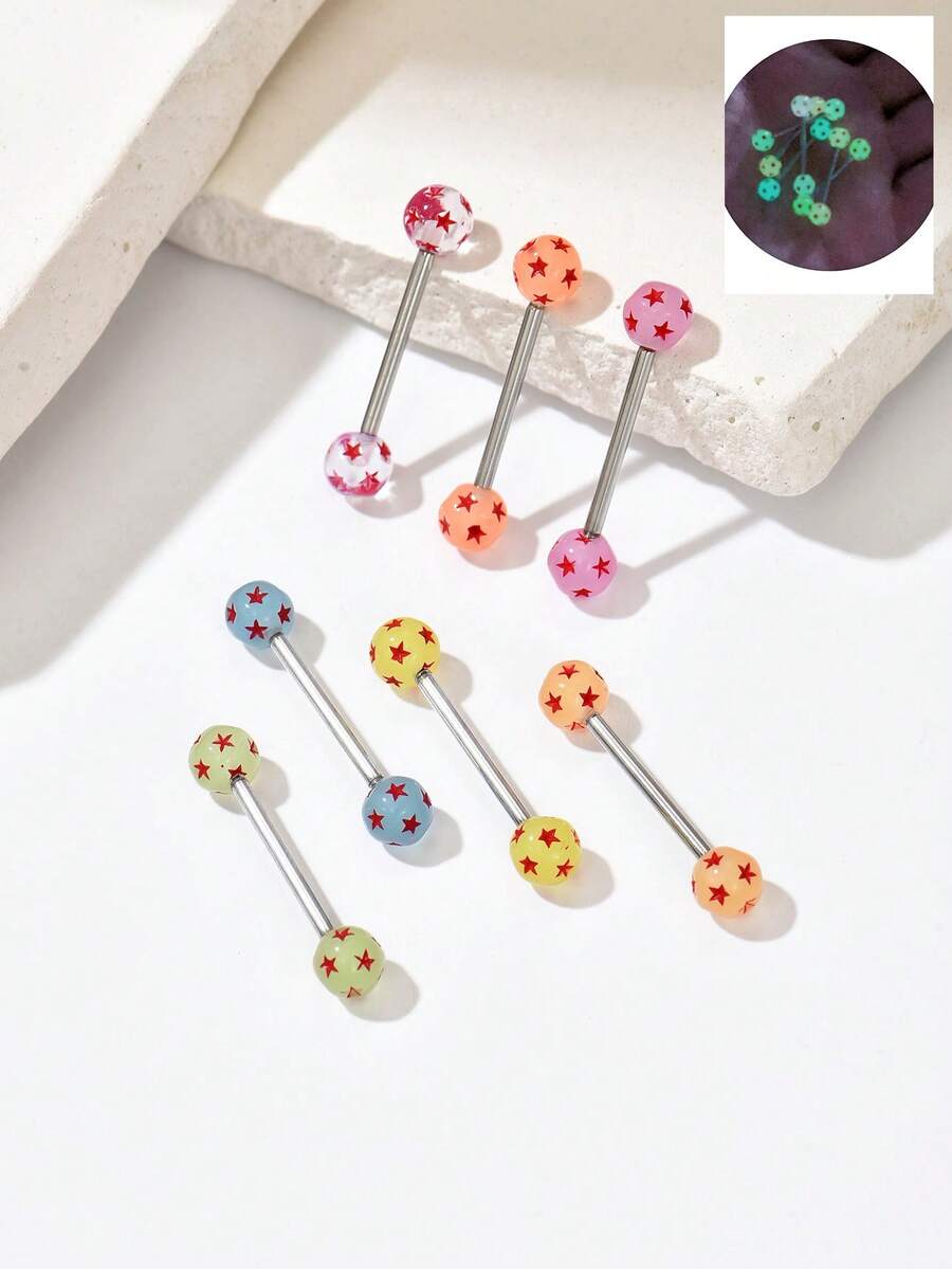 Piercing de língua em forma de estrela luminosa de 5 pontas, 2025, que brilha na luz solar e na iluminação, presente de outono/inverno, design 3D exclusivo, adequado para mulheres e meninas para uso diário e em festivais, várias opções de cores