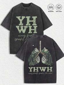 2026 Summer Tops1 PCS [Green T-Shirt] Retro Religious "YHWH - Every Breath Speaks His Name" Graphic Tee: Featuring Distressed Vintage Finish, Front Bold "YHWH" Letter Print With Inspirational Text, Back Artistic Graphic Of Lungs Integrated With Mountains, Forests, Roots, And Eagle Accent, Perfect For Infusing Spiritual, Nostalgic Vibes Into Fits During Easter Celebrations, Church Events, Or Nature - Themed Gatherings, Christmas & Halloween & Thanksgiving Day & Valentine's Day & Pride & Father's Day & Easter & Mother's Day & New Year & Spring Festival, Men's Round Neck Printed Short Sleeve Casual Everyday T-Shirt, They Are Excellent Gifts For Friends And Family, 100% Cotton T-Shirts Feature, A Yhful And Fashionable Design, Graphic Tees Men, Graphic Tees Women, Cachorro Feliz, Back To SchoolLoose And Comfortableshirt - 黑色 - 查看 1