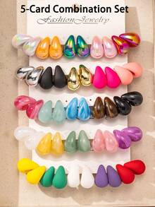 10-50pcs/Set Fashion Dopamine Colorful Water Drop Shaped Earring Sets, Lightweight Material, No Burden, Suitable For Women's Daily Wear