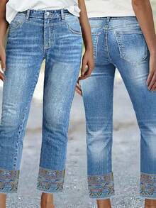 Ombre    Pocket  Zipper  Button    Women's Plus Size Jeans  Daily  School  Vacation  Office  Home  Holiday    Autumn And Winter  Solid Color Pocket With Zipper  High-Waisted Slim-Fit Washed Tapered Pants - Rửa nhẹ - Xem 6