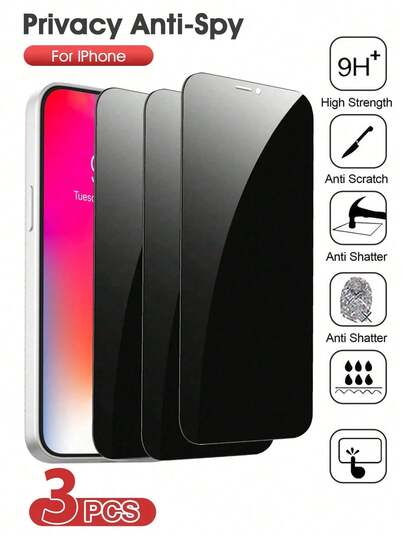 ZYSHI 3pcs Anti-Spy Tempered Glass Screen Protector, Anti-Scratch, Anti-Peeping, 2.5D Edge Full Coverage, 9H Hardness, Compatible With IPhone 15/15 Pro, 17 Pro Max/17 Air