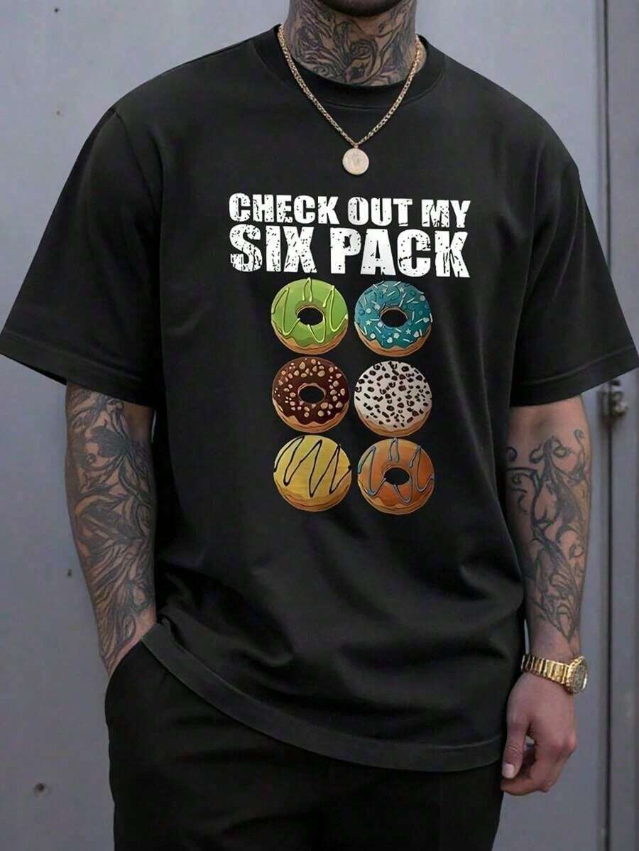 Manfinity Homme Men's Casual Donut Print Short Sleeve T-Shirt, Summer - Màu xám thể thao - Xem 1