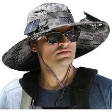 Sombrero de ventilador solar, sombrero de ala ancha con 2 ventiladores solares grandes, gorra de pesca USB UPF 50+ con ventiladores integrados para hombres y mujeres - Gris oscuro B - Ver 8