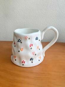 1 pièce Tasse en céramique asymétrique avec motif floral créatif dessiné à la main, tasse de thé d'après-midi, tasse à café, tasse de petit-déjeuner, tasse de dessert pour célébrité internet mignonne - tasse - Voir 17