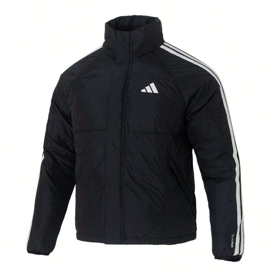 Adidas Áo khoác nam cổ đứng dáng lông vũ ba sọc, áo khoác nhẹ thường ngày, áo khoác thể thao hàng ngày KC2487 (80% lông vũ, 20% lông tơ) - màu đen - Xem 1