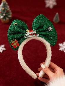 1pc Girl Hair Accessory Christmas Headband Cute Red Bow Hairband For Autumn And Winter Photo Shoots, Suitable For Festive Parties And Christmas Photos