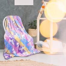 1 Peça Cobertor de Flanela Listrado com Unicórnio que Brilha no Escuro, Adequado para Todas as Estações, Super Macio e Aconchegante, Ideal para Sala de Estar, Quarto, Acampamento, Decoração Doméstica, Viagens e Presentes de Feriados, Presente Ideal para Você, Flanela Leve e Fofa