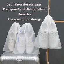 5pcs Non-Woven Fabric Shoe Storage Bags, Thickened Reusable Dust-Proof Shoe Drying Bags - White - View 7