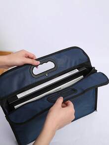 1pc Durable Zipper Document Bag, Large Capacity Conference Bag, Double Layer Multi-Functional Document Organizer, File Folder, Business Meeting Zipper Document Bag