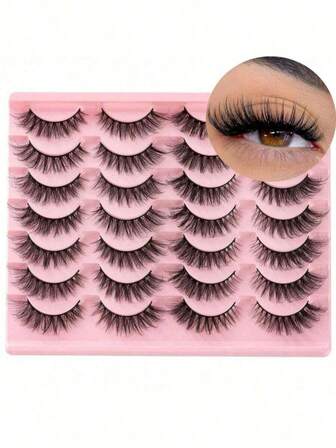 14 对仿貂皮条睫毛自然外观短猫眼自然睫毛蓬松纤细假睫毛套装适合日常化妆（F7 | 6-15 毫米）