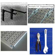 Organizador de tablero de clavijas para de pared de 4 pies, kit de almacenamiento de herramientas estndar con tablero de herramientas azul y accesorios negros - Azul + Almacenamiento - Ver 1