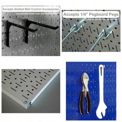 Organizador de tablero de clavijas para de pared de 4 pies, kit de almacenamiento de herramientas estndar con tablero de herramientas azul y accesorios negros