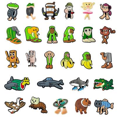 27 piezas Divertidos encantos de tiburón, plátano y mono para hacer manualidades, para decorar zapatos, llaveros, sandalias, bolsas de playa, hechos de PVC de alta calidad, accesorios populares, excelentes regalos para Navidad, cumpleaños y fiestas