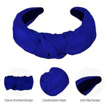 Knotted Headbands For Women Girls Royal Blue Headband Non Slip Wide Top Knot Head Band Cute Fashion Hairband Fabric Hair Accessories Comfortable Elastic Hair Band Halloween Costume Party Gifts
