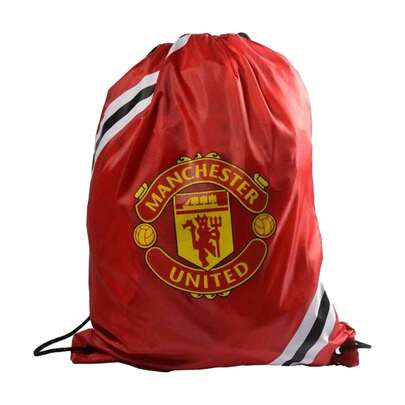 Manchester United FC Striped Drawstring Bag (Red/Yellow/White) - 100% Mixed - (BS6013)