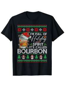 Funny Christmas Bourbon T Shirt   Holiday Humor Graphic Tee With Santa Cocktail Design Comfortable Short Sleeve Cotton Blend Crewneck For Christmas Parties Festive Black Shirt (Multiple Sizes Available)