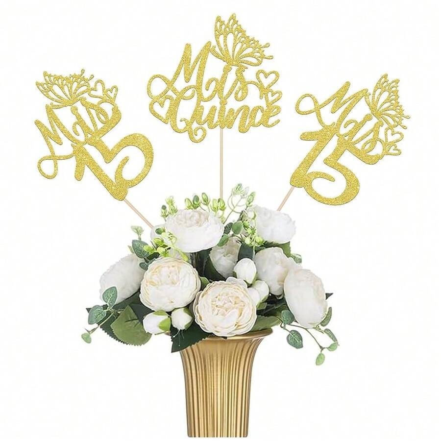 12 PCS Mis 15 Centerpiece Sticks Glitter Happy 15th Birthday Centerpieces Mis Quince 15 Fabulous Floral Decorations For Cheers To 15 Years Birthday Anniversary Party Table Centerpieces Supplies Gold{"Color_name":"Gold"} - Vàng - Xem 1